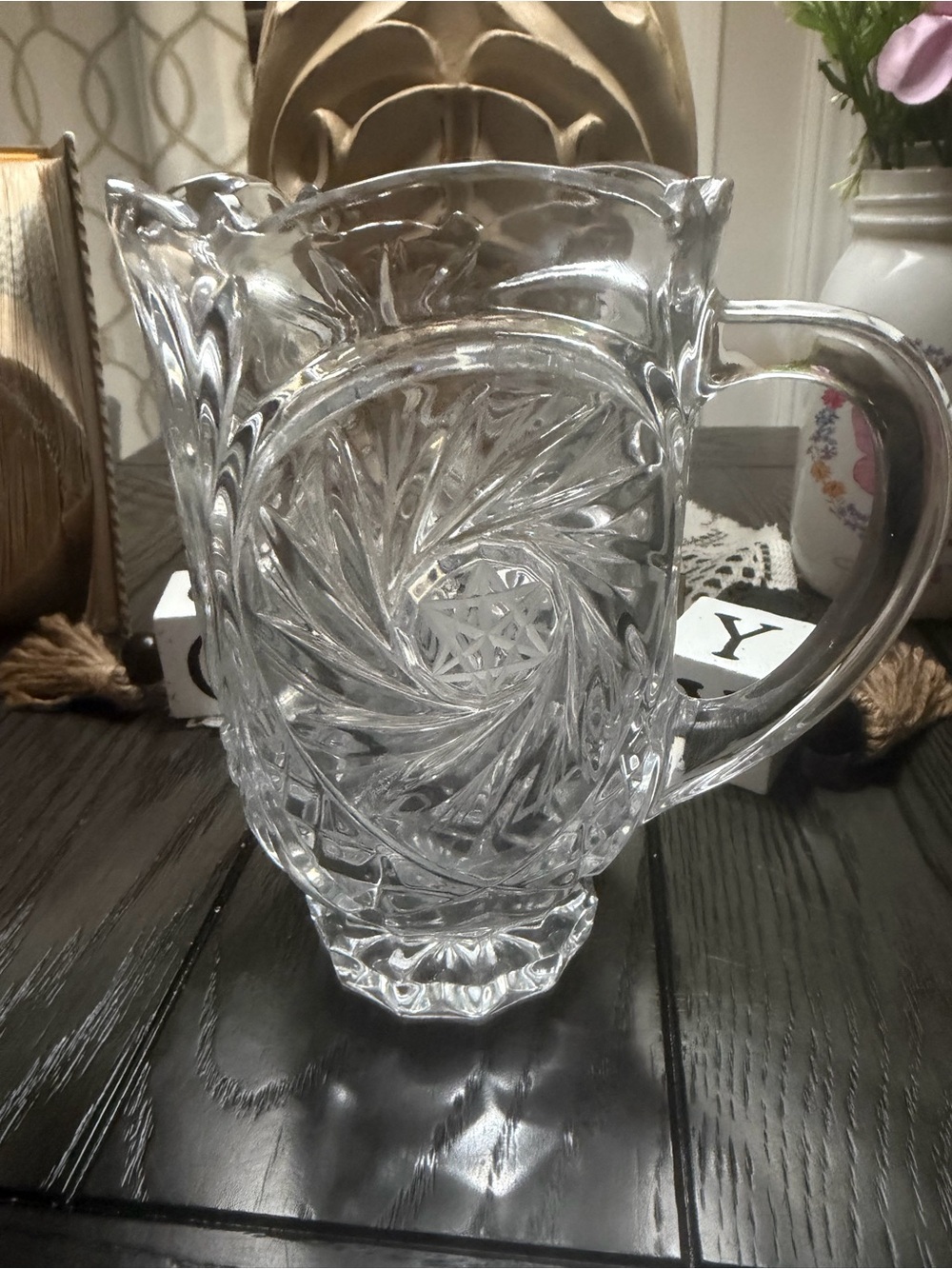 Vintage Avitra Royal Pinwheel 24 oz Lead Crystal Pitcher.